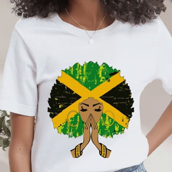 Praying Afro Jamaican Girl Shirt, Juneteenth Shirt, Black Pride Shirt - Picture 1 of 4